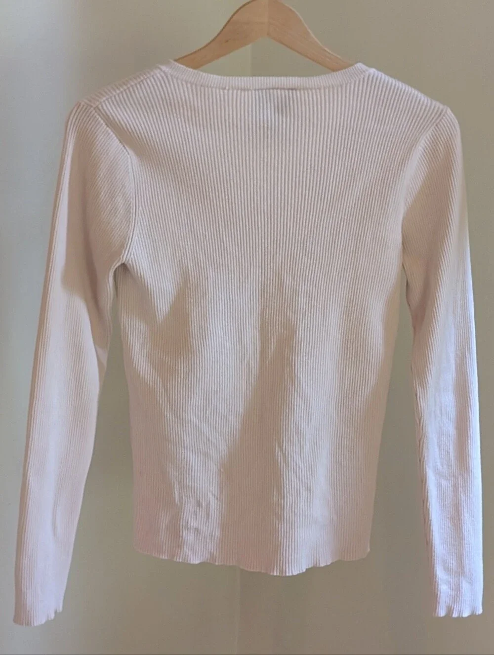Vintage Polo Ralph Lauren Classic Neutral Long-sleeve V-neck Ribbed Tee Ivory